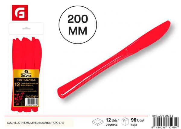 Cuchillo premium reutilizable rojo L/12 - Cubiertos desechables