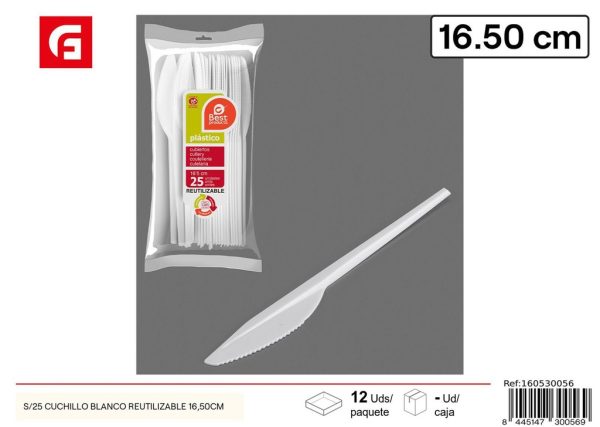 Cuchillo reutilizable blanco de 16.50 cm - Cubiertos desechables