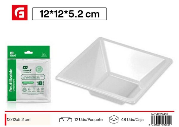 Cuenco cuadrado blanco 12X12X5.2 cm reutilizable 12 unidades - Utensilios desechables