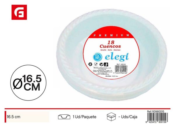 Cuenco desechable premium blanco 16.5cm 18ud - Platos y cuencos desechables