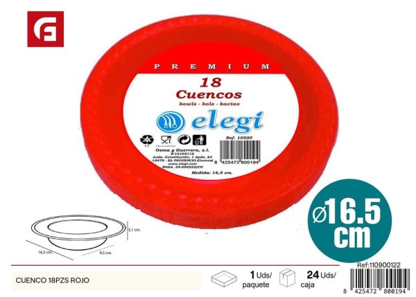 Cuenco desechable rojo 18pz - Vasos y platos desechables