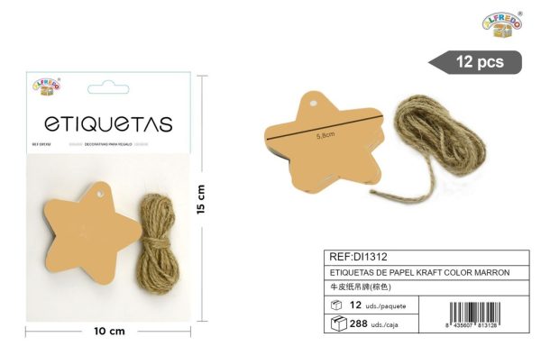 Etiquetas papel Kraft marrón estrella 10.5 x 10.5 cm - Etiquetas de regalo