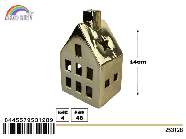 Figura porcela casa blanca LED - Adornos navideños y decoraciones luminosas
