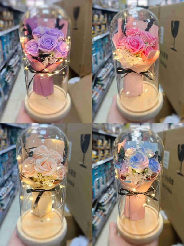 Flor eterna con luz en cúpula de cristal 9x20cm - Decoración de San Valentín - Imagen 3