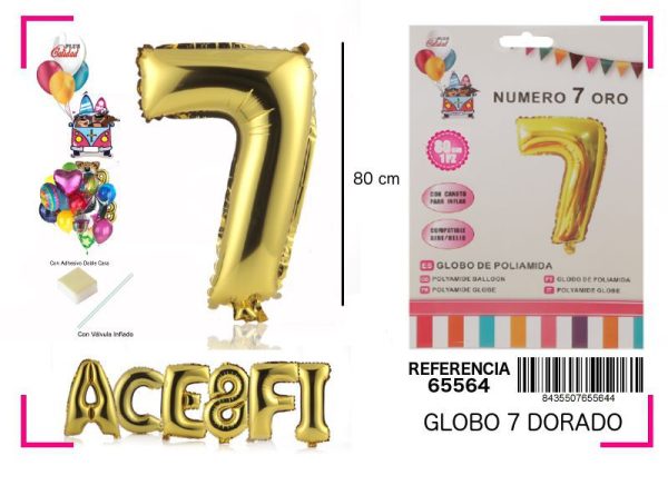 GLOBO MYLAR NÚMERO 7 ORO 80CM - Decoraciones de fiesta