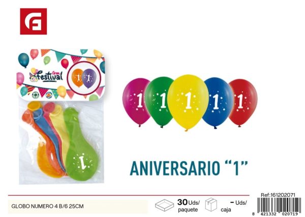 GLOBO número 4 B/6 25 cm - Artículos de fiesta y globos