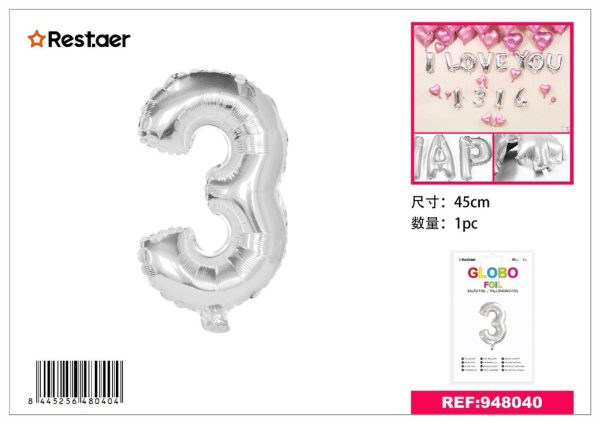 GLOBOS DE FOIL N-3 45CM PLATEADO - Artículos de fiesta