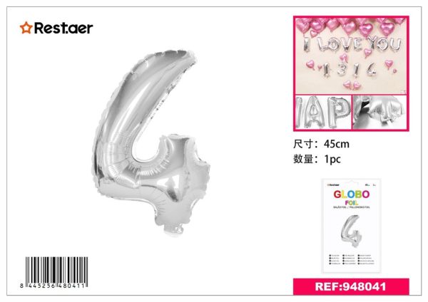 GLOBOS DE FOIL N-4 45CM PLATEADO - Artículos de fiesta