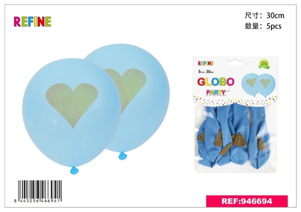 Globo de látex estampado en azul celeste y dorado (set de 5) 30 cm - Artículos para fiestas