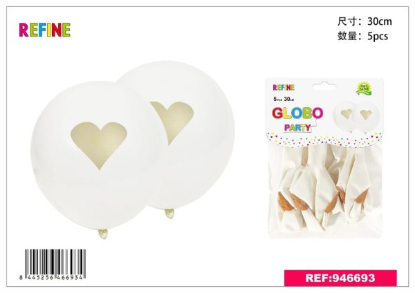 Globo de látex estampado en blanco y dorado (set de 5) 30 cm - Artículos para fiestas