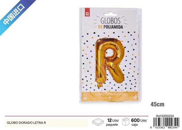 Globo dorado letra R - Decoración brillante para fiestas