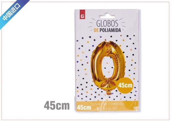 Globo dorado número 0 - Globo de aluminio con números decorativos