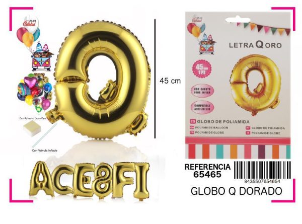 Globo mylar letra Q oro 45cm para fiestas y decoraciones