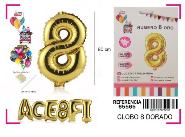 Globo mylar número 8 oro 80cm para decoraciones de fiesta