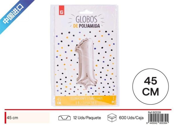 Globo plateado número 1 - Globo de aluminio con números decorativos