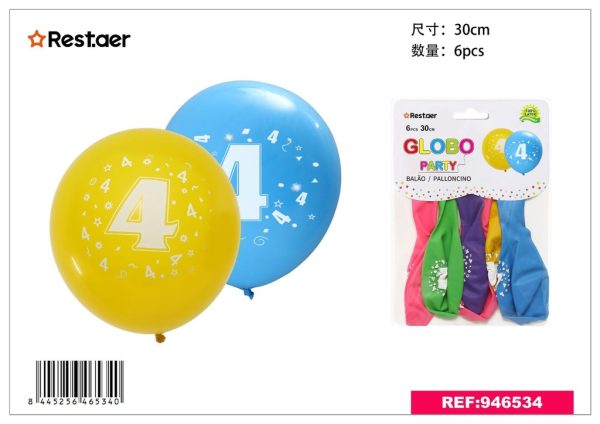 Globos de números 4 6 piezas - Accesorios para fiestas