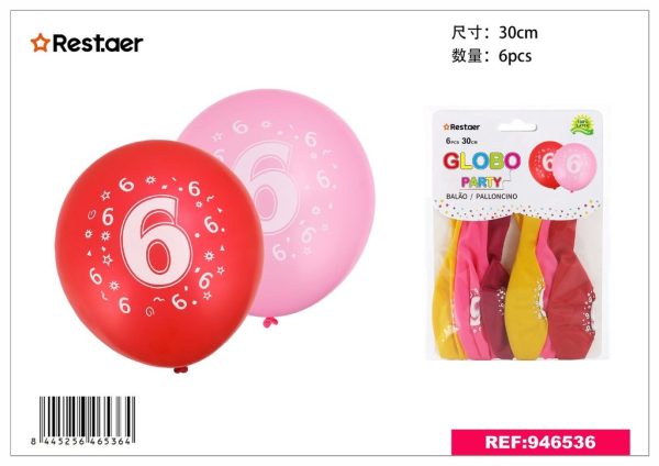 Globos de números 6 6 piezas - Accesorios para fiestas