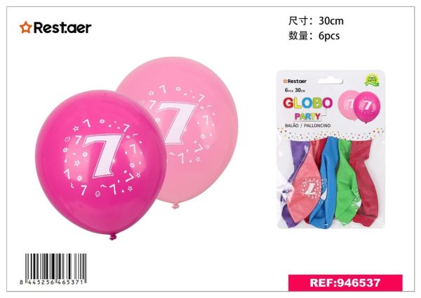Globos de números 7 6 piezas - Accesorios para fiestas