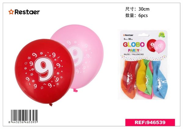 Globos de números 9 6 piezas - Accesorios para fiestas