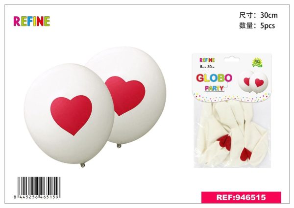 Globos estampados en forma de corazón (5 unidades) - Artículos de fiesta
