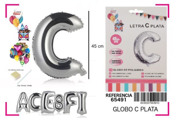 Gorgorito Mylar Letra C color plata 45 cm - Decoración de fiesta