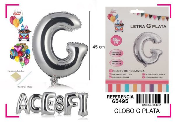 Gorgorito Mylar Letra G color plata 45 cm - Decoración de fiesta