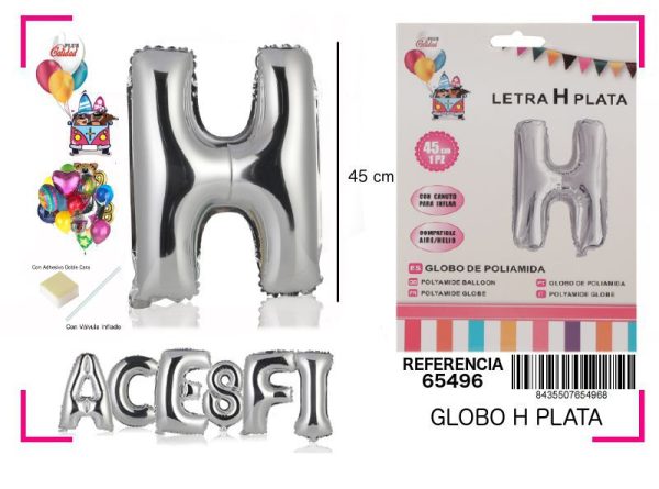 Gorgorito Mylar Letra H color plata 45 cm - Decoración de fiesta