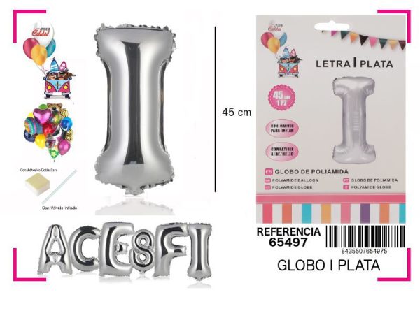 Gorgorito Mylar Letra I color plata 45 cm - Decoración de fiesta
