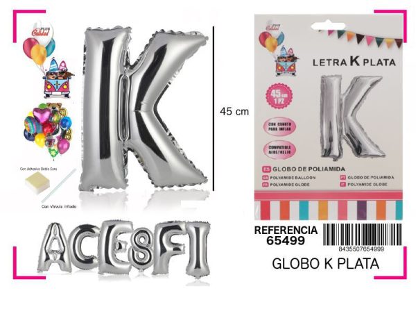 Gorgorito Mylar Letra K color plata 45 cm - Decoración de fiesta
