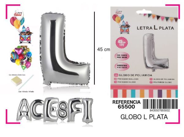 Gorgorito Mylar Letra L color plata 45 cm - Decoración de fiesta