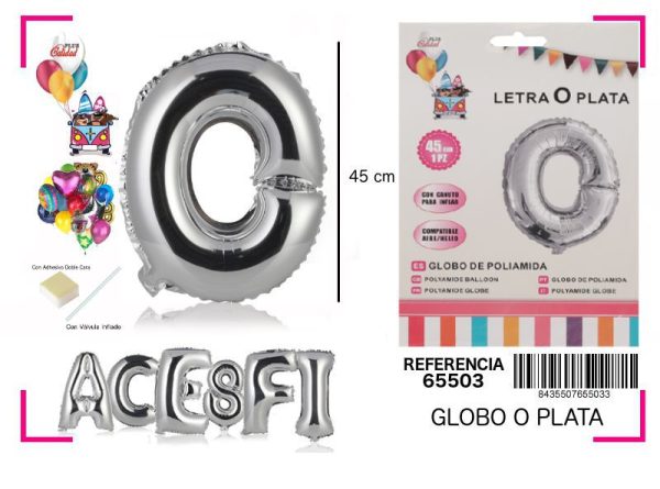 Gorgorito Mylar Letra O color plata 45 cm - Decoración de fiesta