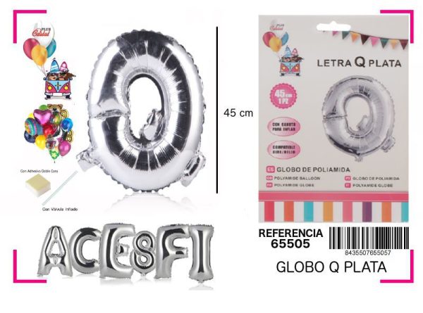 Gorgorito Mylar Letra Q color plata 45 cm - Decoración de fiesta