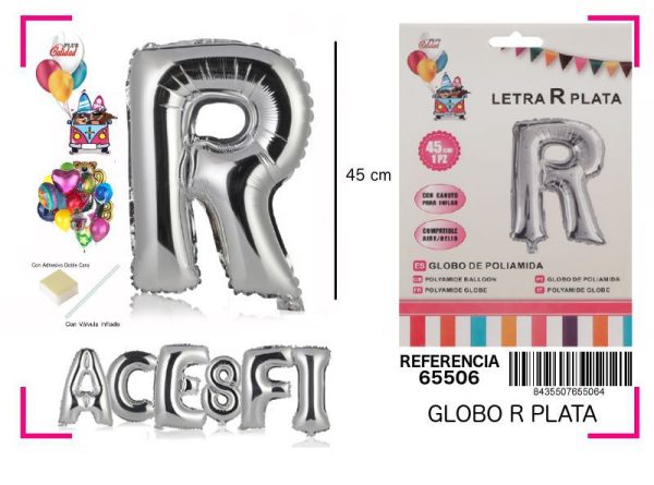 Gorgorito Mylar Letra R color plata 45 cm - Decoración de fiesta