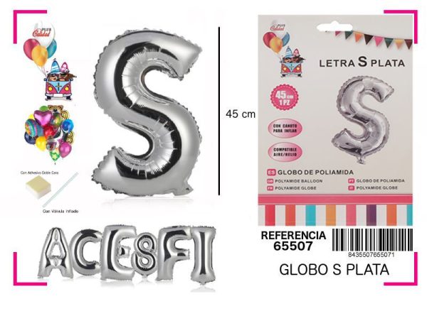 Gorgorito Mylar Letra S color plata 45 cm - Decoración de fiesta