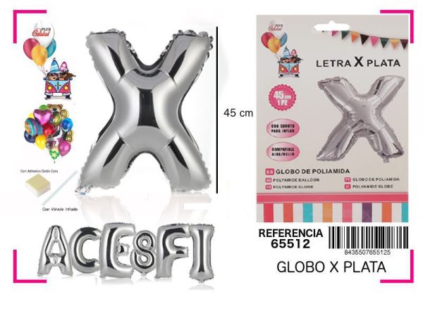Gorgorito Mylar Letra X color plata 45 cm - Decoración de fiesta