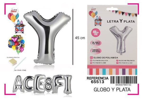 Gorgorito Mylar Letra Y color plata 45 cm - Decoración de fiesta