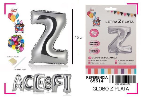 Gorgorito Mylar Letra Z color plata 45 cm - Decoración de fiesta