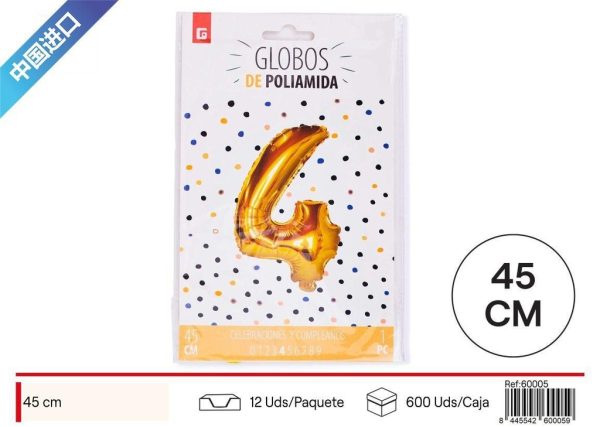 Grosor letra "4" globo dorado - Artículos de fiesta