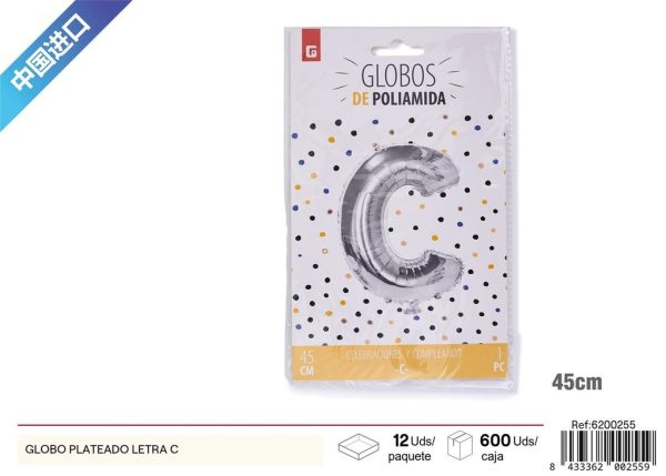 Grosor letra "C" globo plateado - Artículos de fiesta