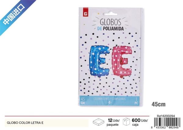 Grosor letra "E" globo de color - Artículos de fiesta