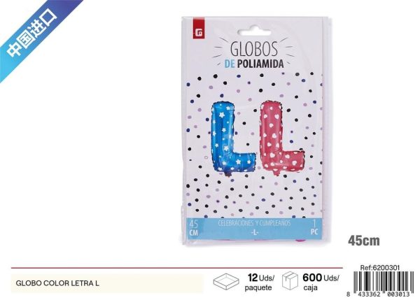 Grosor letra "L" globo de color - Artículos de fiesta