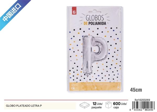 Grosor letra "P" globo plateado - Artículos de fiesta