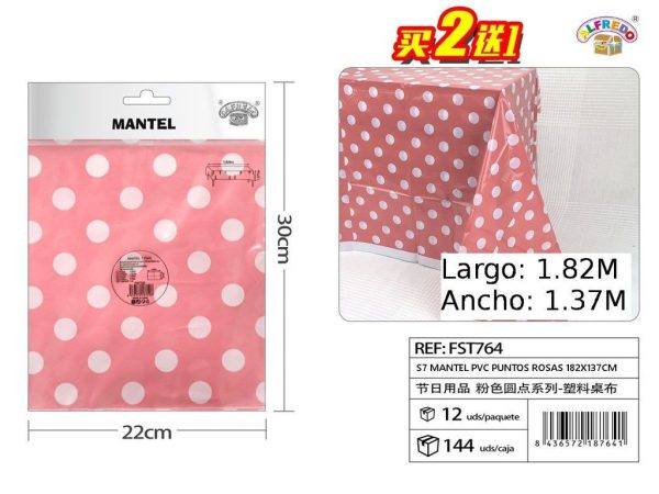 Mantel PVC de puntos rosas 182x137cm - Decoraciones de fiesta