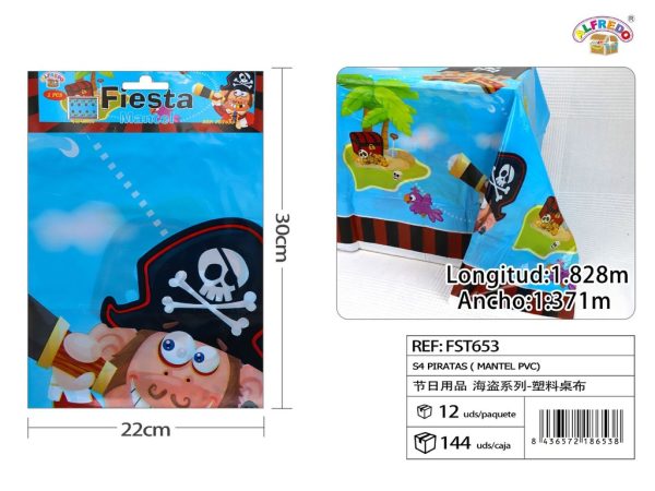 Mantel de PVC con diseño de piratas S4 para fiestas y eventos
