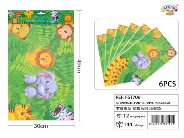Mantel individual de papel con diseño de animales S5 para fiestas