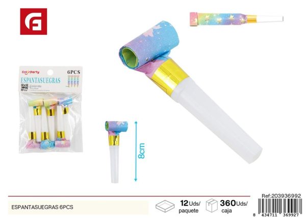 Matasuegras de unicornio degradado 6 pcs - Artículos para fiestas