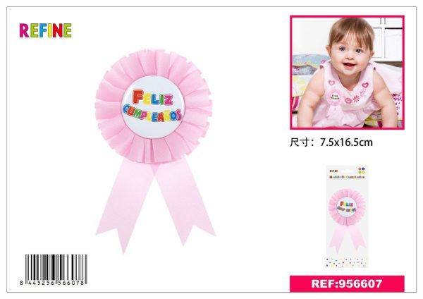 Medalla de cumpleaños en rosa 7.5*16.5 cm - Accesorios de fiesta