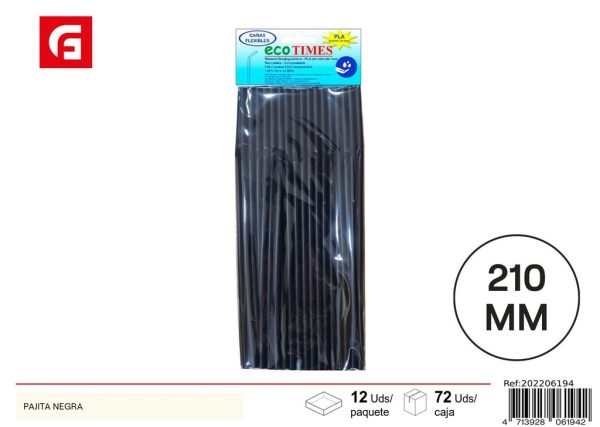 Pajita negra de 210 mm - Utensilios desechables