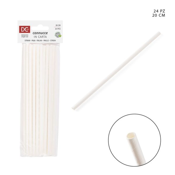Pajitas de papel blancas 20CM 24 piezas - Utensilios desechables de cocina