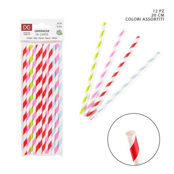 Pajitas de papel colores 20cm 12pcs - Pajitas desechables para cocina